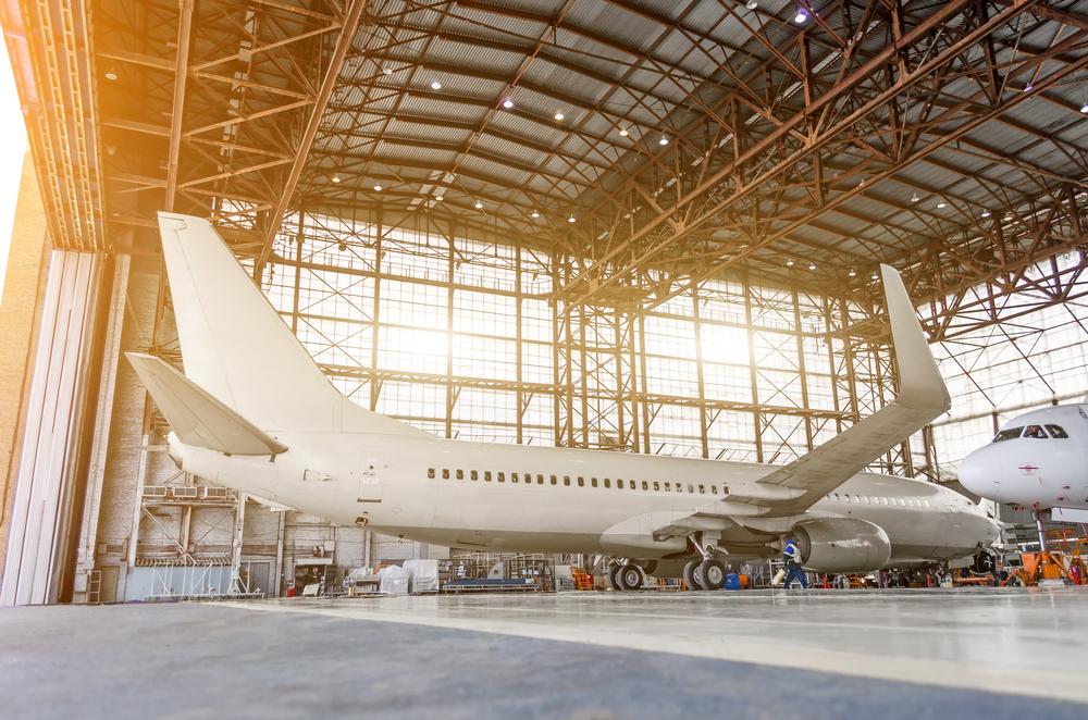 airplane in hanger